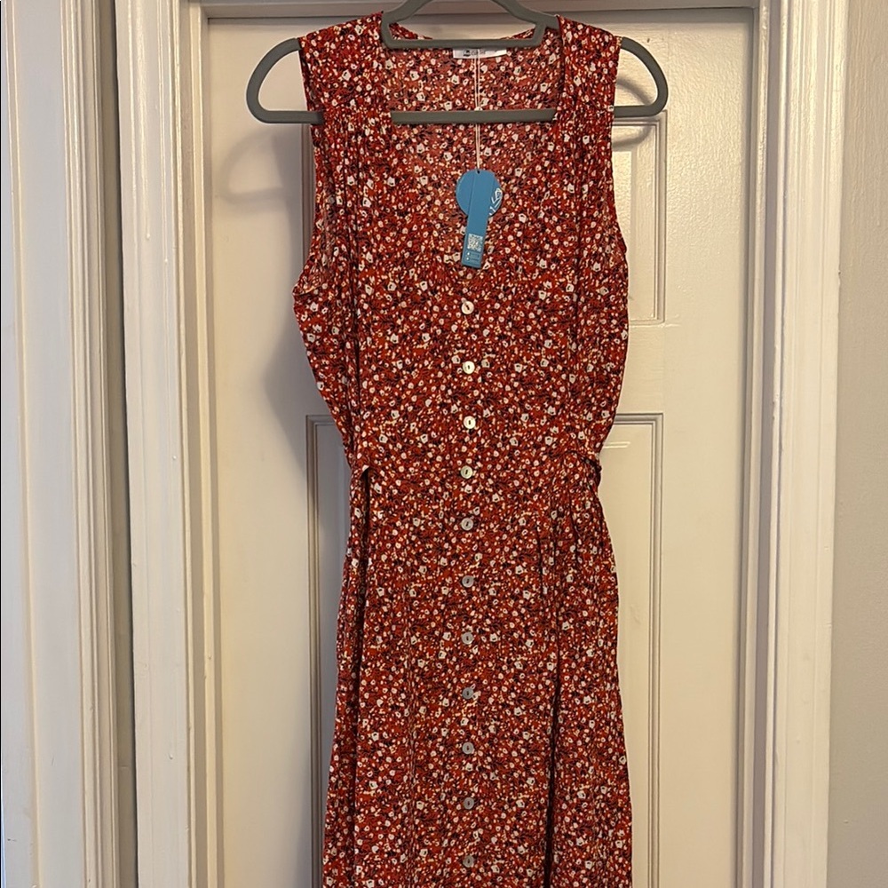 Floral Sleeveless Red Dress